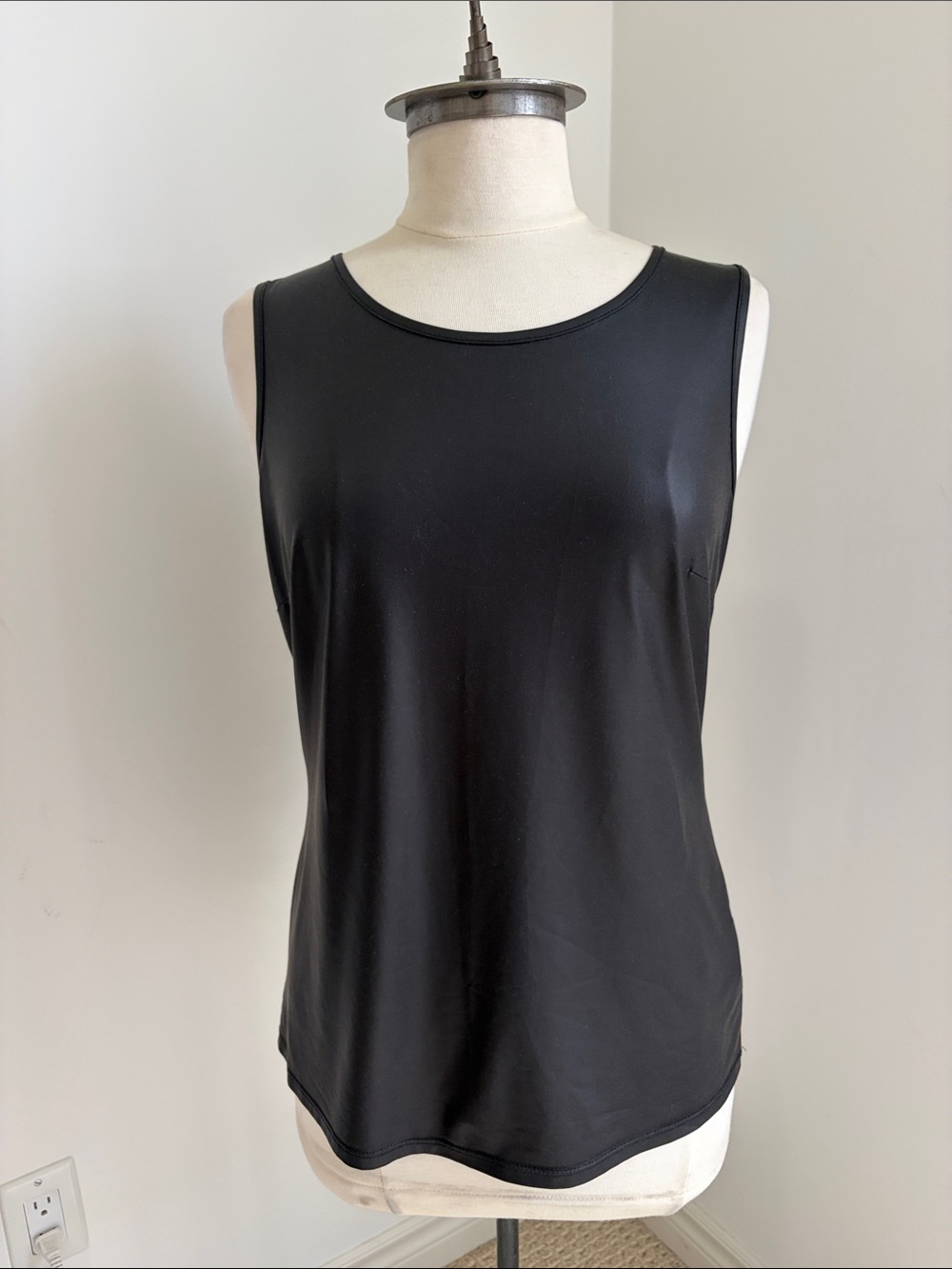 🇨🇦FRANK LYMAN Black Sleeveless Tank Top - Faux Leather Front - Size 12